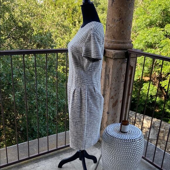 Theory Corset Tee Arbor Tweed Dress Gray and Cream Sheath Midi Dress Sz 12 - Picture 6 of 9